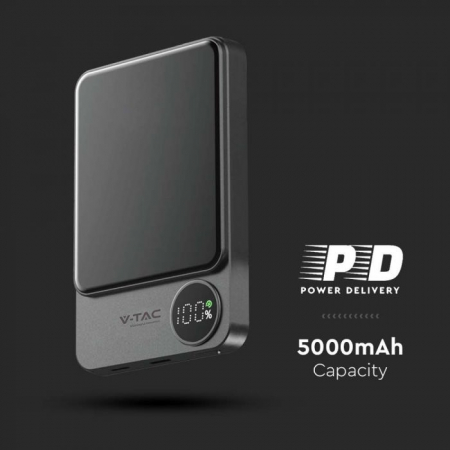 Baterie externa magnetica cu incarcare rapida, 5000mAh, Gri [2]