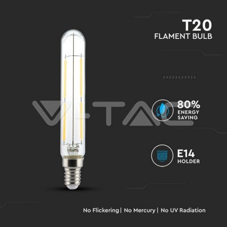 Bec LED 4W E14 T20 Filament Sticlă Clară 3000K [2]