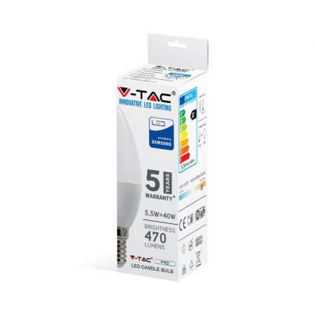 Bec LED V-TAC, 5.5W, 470lm, E14, Cip Samsung, 5 ani garantie [2]