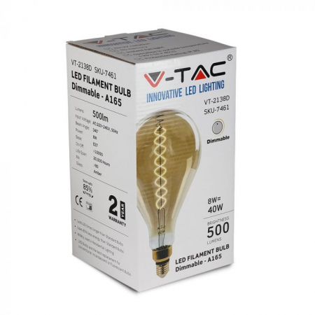 Bec LED V-TAC,  8W, E27, Filament, Dimabil, 2000K [1]