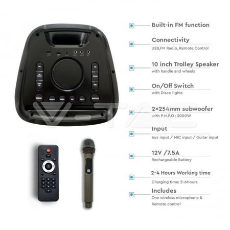 Boxa Reîncărcabilă Un Microfon RF Control RGB 2 x 10 inch 100W [3]
