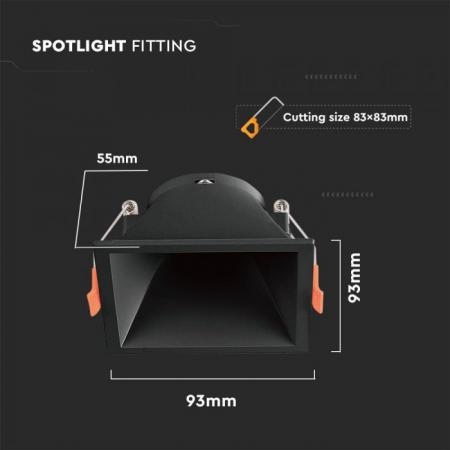 Carcasa Spot GU0, Negru, IP20, Patrat, Montaj Incastrat [1]