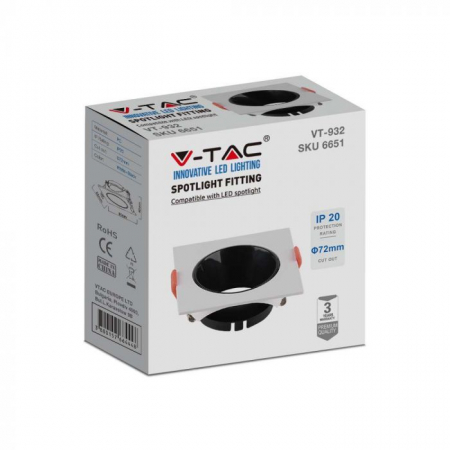 Carcasa Spot GU10, Alb + Negru, IP20, Patrat, Montaj Incastrat [4]
