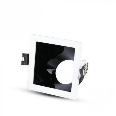 Spoturi LED - Carcasa Spot GU10, Alb + Negru, Patrat, IP20, Montaj Incastrat