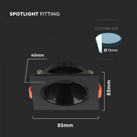 Carcasa Spot GU10, Negru, IP20, Patrat, Montaj Incastrat [1]