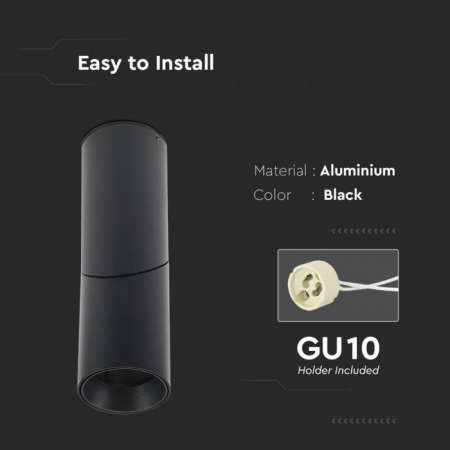Fitting V-TAC, SOCLU GU10, 197mm, Negru [6]