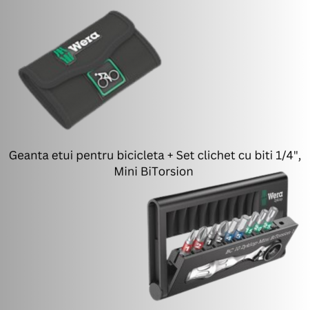 Scule si unelte Profesionale - Geanta etui pentru bicicleta + Set clichet cu biti 1/4", Mini BiTorsion 10 piese