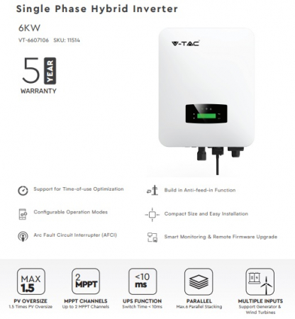 Invertor V-TAC, 6KW, Hybrid, Monofazat, IP20 [1]