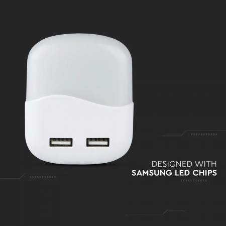 Lampa LED de veghe V-TAC, 0.45W, 2 porturi USB, SQ [7]