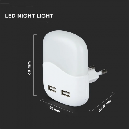 Lampa LED de veghe V-TAC, 0.45W, 2 porturi USB, SQ [2]