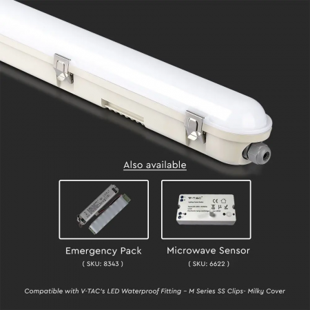 Lampa LED Industriala V-TAC, 36W, IP65, 120cm, 120lm/W, Cip Samsung, SS Clips, Dispersor Mat [10]