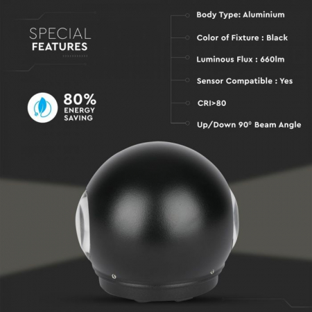 Lampă LED V-TAC, 6W, Rotunda, Neagra, IP65, 4000K [6]