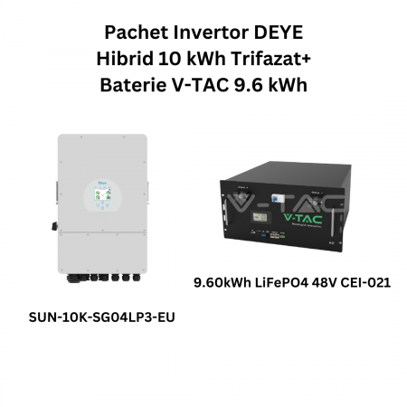 Kit Fotovoltaic - Pachet Invertor DEYE 10kWh Hibrid Trifazat + Acumulator V-TAC 9.6kWh