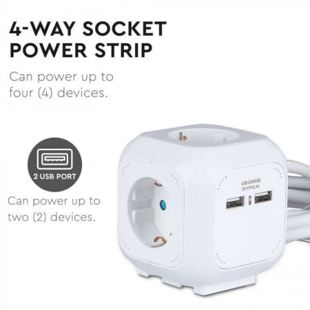 Priza cu 4 Circuite  si Mufa Usb Cubica V-TAC, 3G, 1.4m [4]