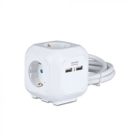 Accesorii digitale - Priza cu 4 Circuite  si Mufa Usb Cubica V-TAC, 3G, 1.4m