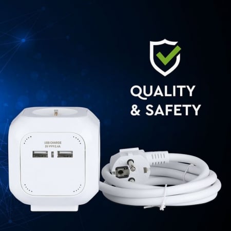 Priza cu 4 Circuite  si Mufa Usb Cubica V-TAC, 3G, 1.4m [6]