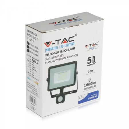 Proiectoare LED - Proiector LED V-TAC, 20W, Senzor de miscare, Cip SAMSUNG, IP65