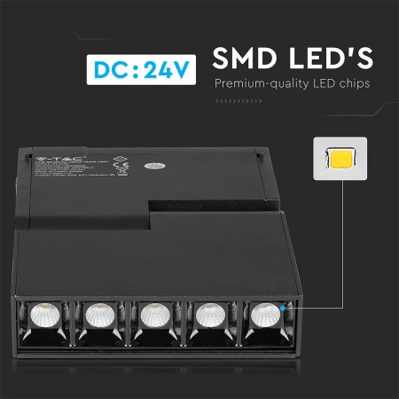 Proiector Magnetic LED V-TAC, 5*2W, IP20, 24V, Negru, 4000K [7]
