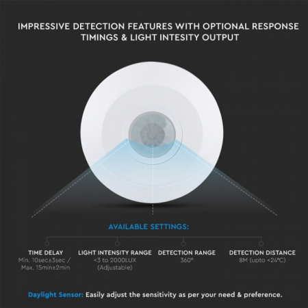 Senzor Pir pentru tavan V-TAC, Alb, Plat [7]