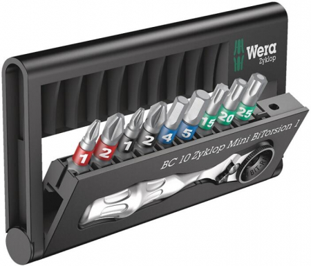 Scule si unelte Profesionale - Set clichet cu biti 1/4", 10 piese, Wera Bit-Check 10 Zyklop Mini BiTorsion