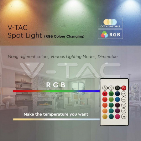 Spot Led GU10 4.8W, RGB+4000K, 420lm, Dimabil, Telecomanda [4]