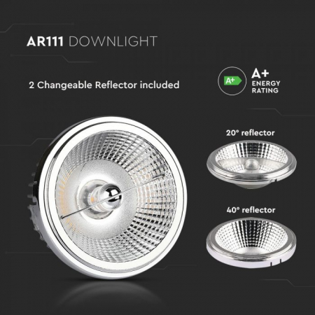 Spot LED V-TAC AR111, 20W, Reflector Schimbabil, 40`D/20`D, Argintiu, 4000K [8]
