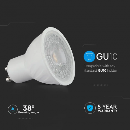 Spot LED V-TAC GU10, 6.5W, 480lm, Cip Samsung, Unghi  38°, 5 ani garantie [3]