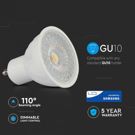 Spot LED V-TAC GU10, 6.5W, 450lm, Cip Samsung, Dimabil, 5 ani garantie [5]