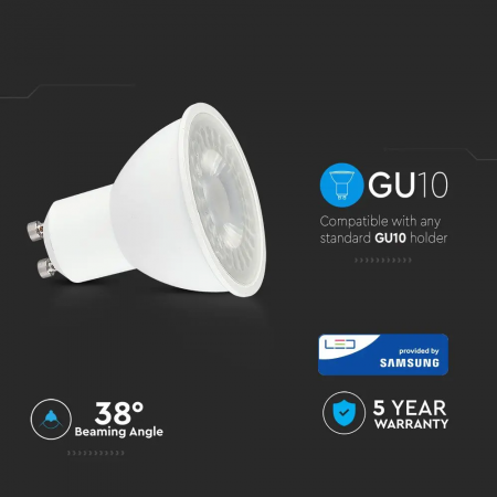 Spot LED V-TAC GU10, 8W, 720lm, Cip Samsung, Unghi 38°, 5 ani garantie [5]
