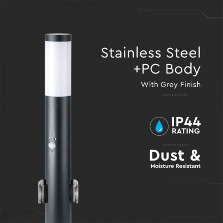 Stalp de gradina V-TAC, E27, 60cm, 2 prize + senzor miscare, Gri [2]