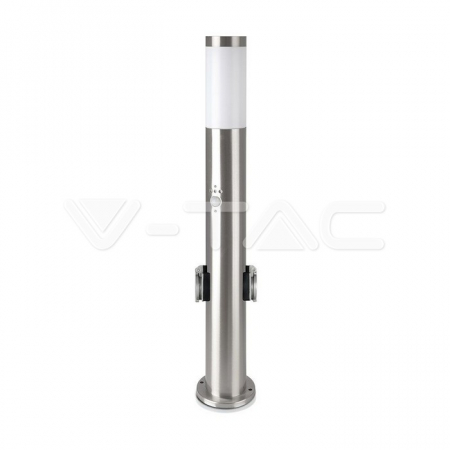 Iluminat Grădină - Stalp de gradina V-TAC, E27, 60cm, 2 prize + senzor miscare, Nickel