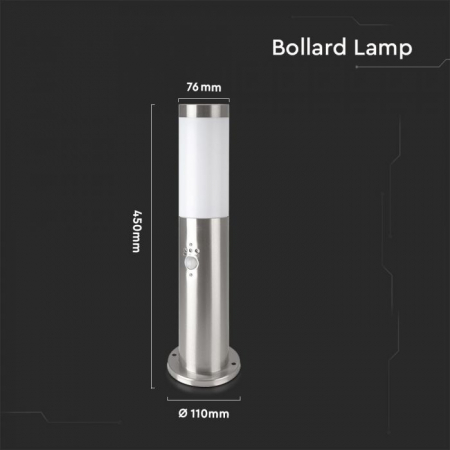 Stalp de gradina V-TAC, E27, 45cm, Otel Inoxidabil, Senzor de miscare [2]