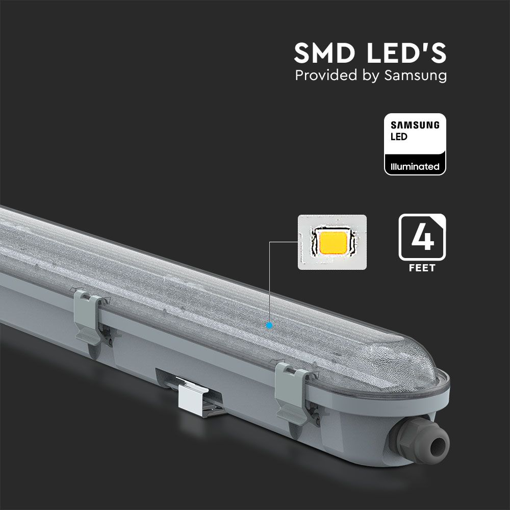 Luminaire V-tac LED TL 120cm, 36w, 4000K, 3400 Lumen IP65, avec 2x tuyau LED  120cm - Pureweb
