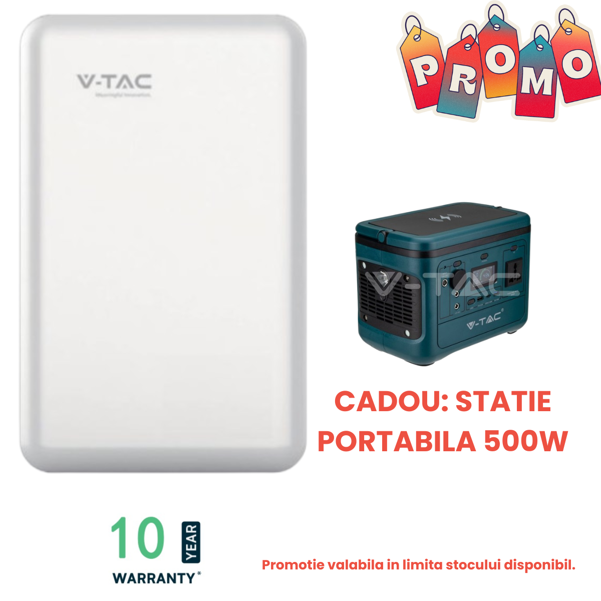 Acumulator V-TAC 14.33kWh, IP20, 6000 cicluri incarcare, 10 ani garantie, LOW VOLTAGE