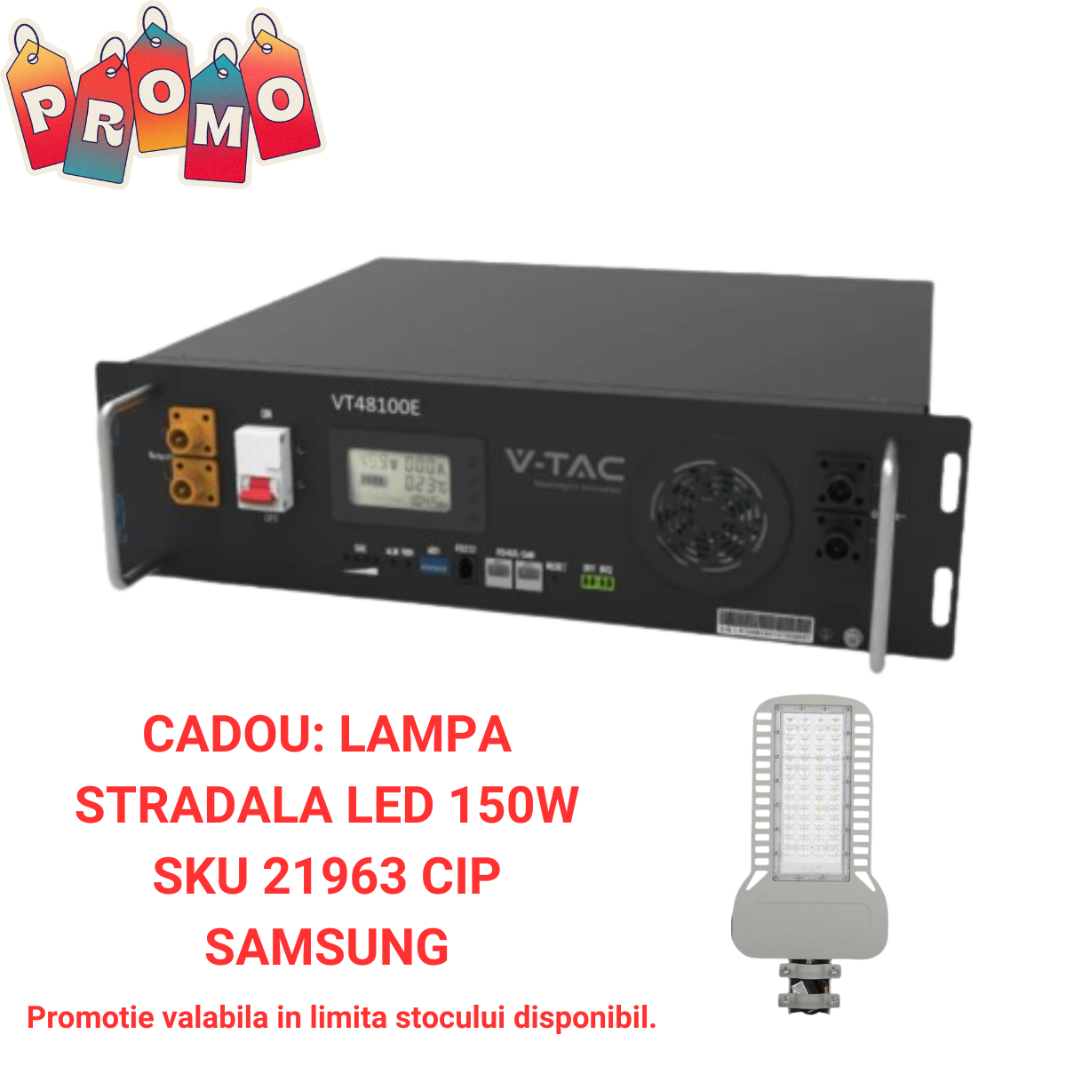 Acumulator V-TAC Lithium 5.12kWh, BMS Incorporat, Pentru Invertor Solar