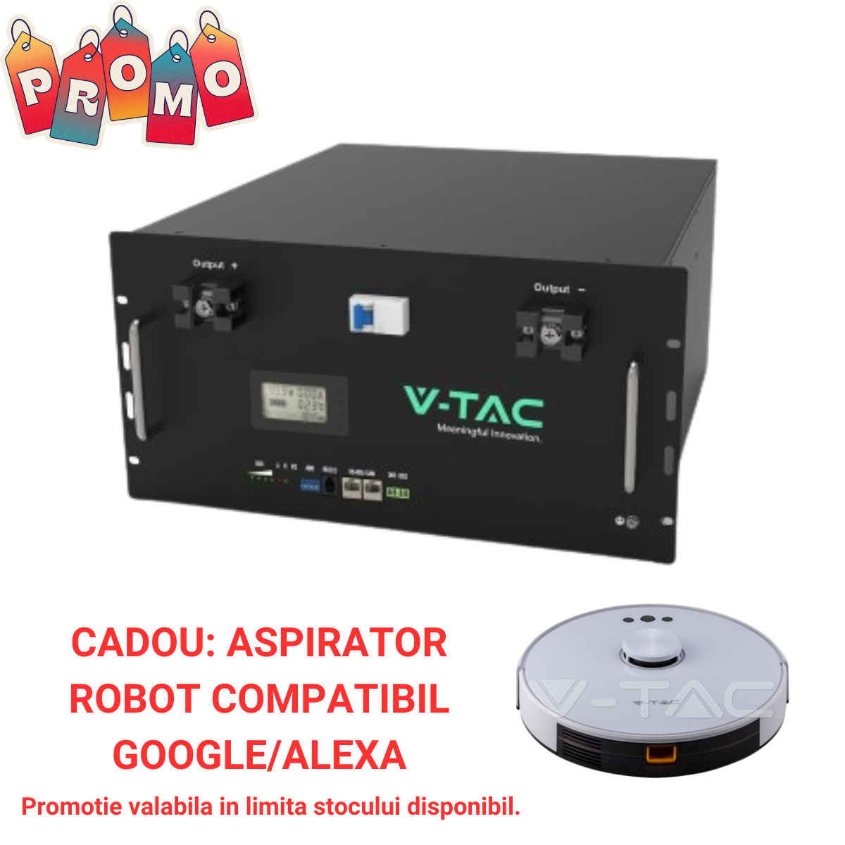 Acumulator V-TAC Lithium 9.60 kWh, BMS Incorporat, Pentru Invertor Solar