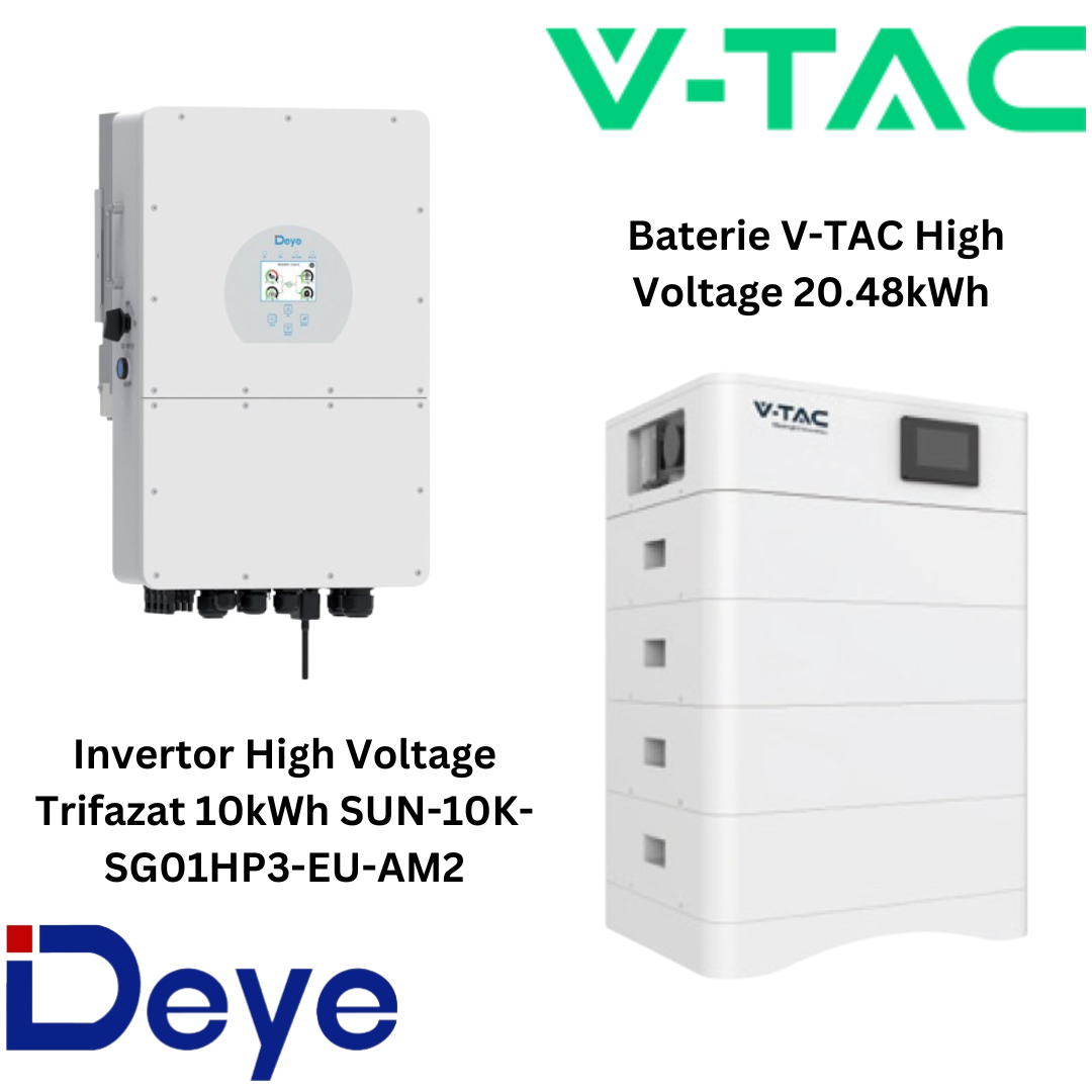 Pachet DEYE High Voltage, Invertor 10kwh SUN-10K-SG01HP3-EU-AM2 Trifazat + 20kWh Stocare