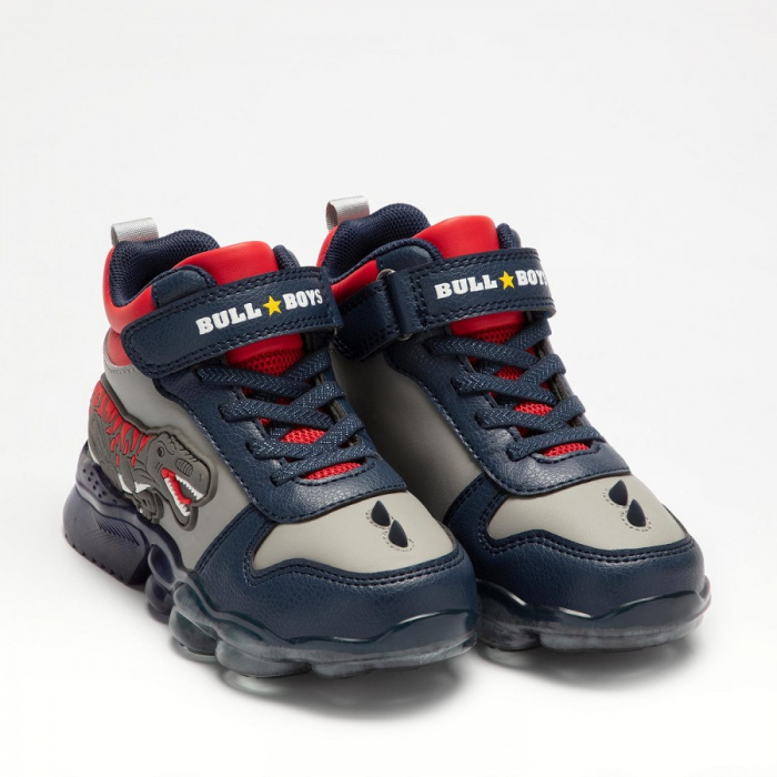 GHETE CU LUMINI T-REX ALBASTRU GRI CU COARNE [2]