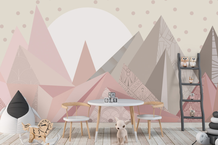 Tapet Geometric Landscape Pink [1]