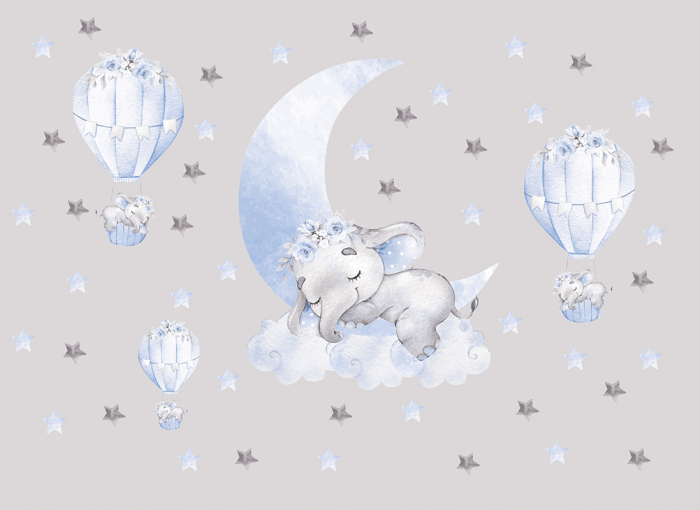 Tapet Sleeping Elephant Blue [3]