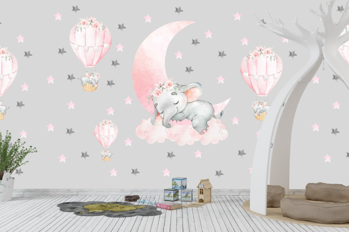 Tapet Sleeping Elephant Pink [2]
