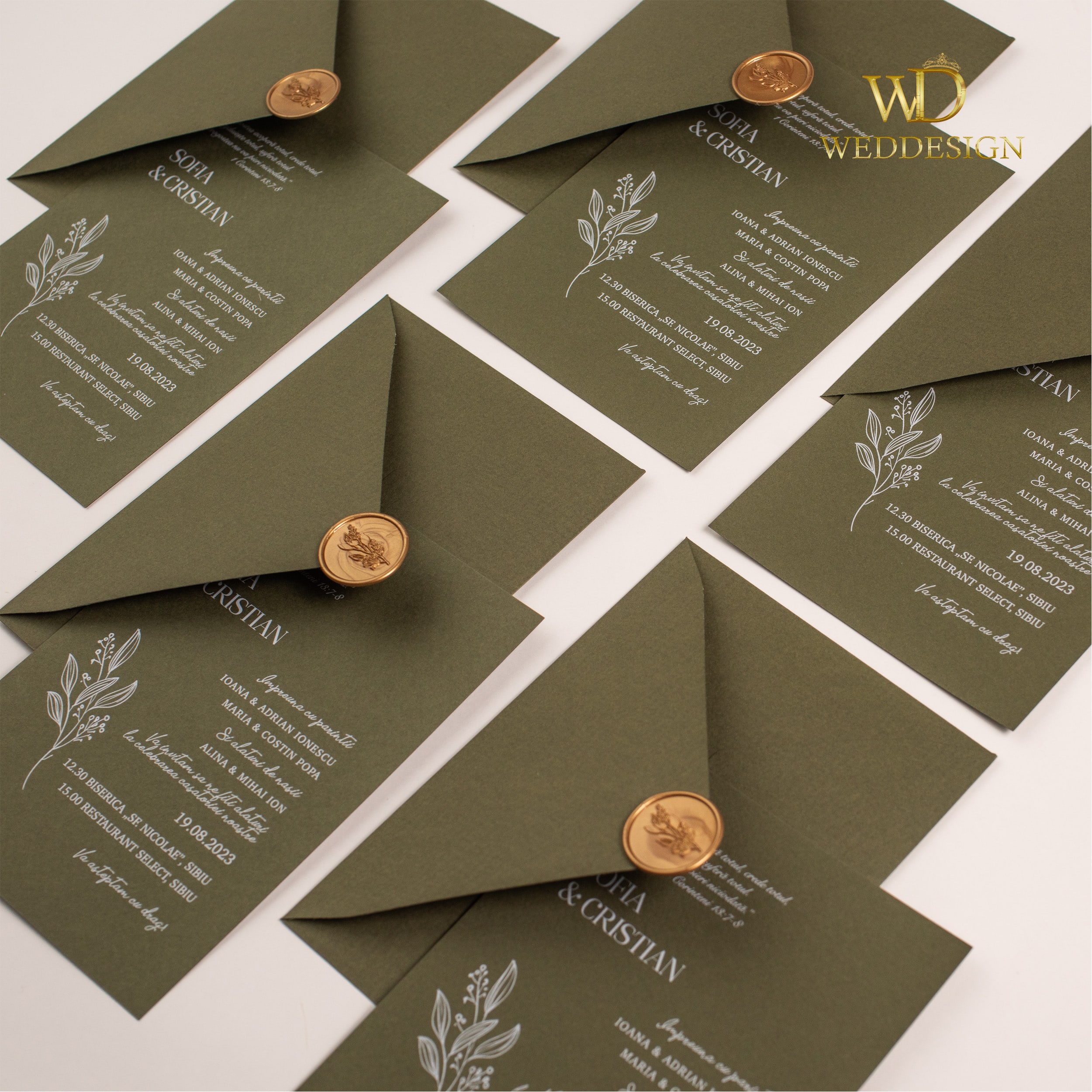 invitatie nunta carton olive