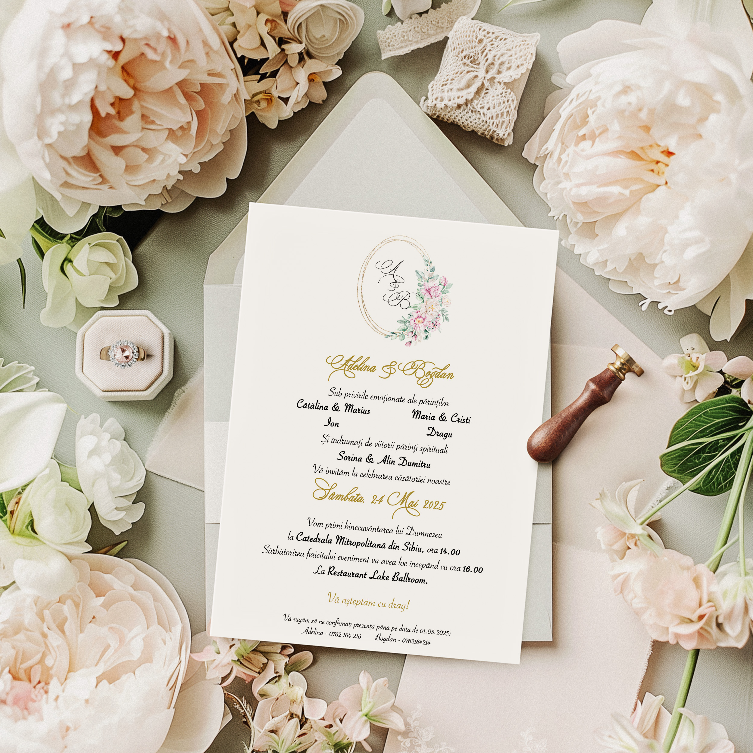 invitatie eleganta bujor