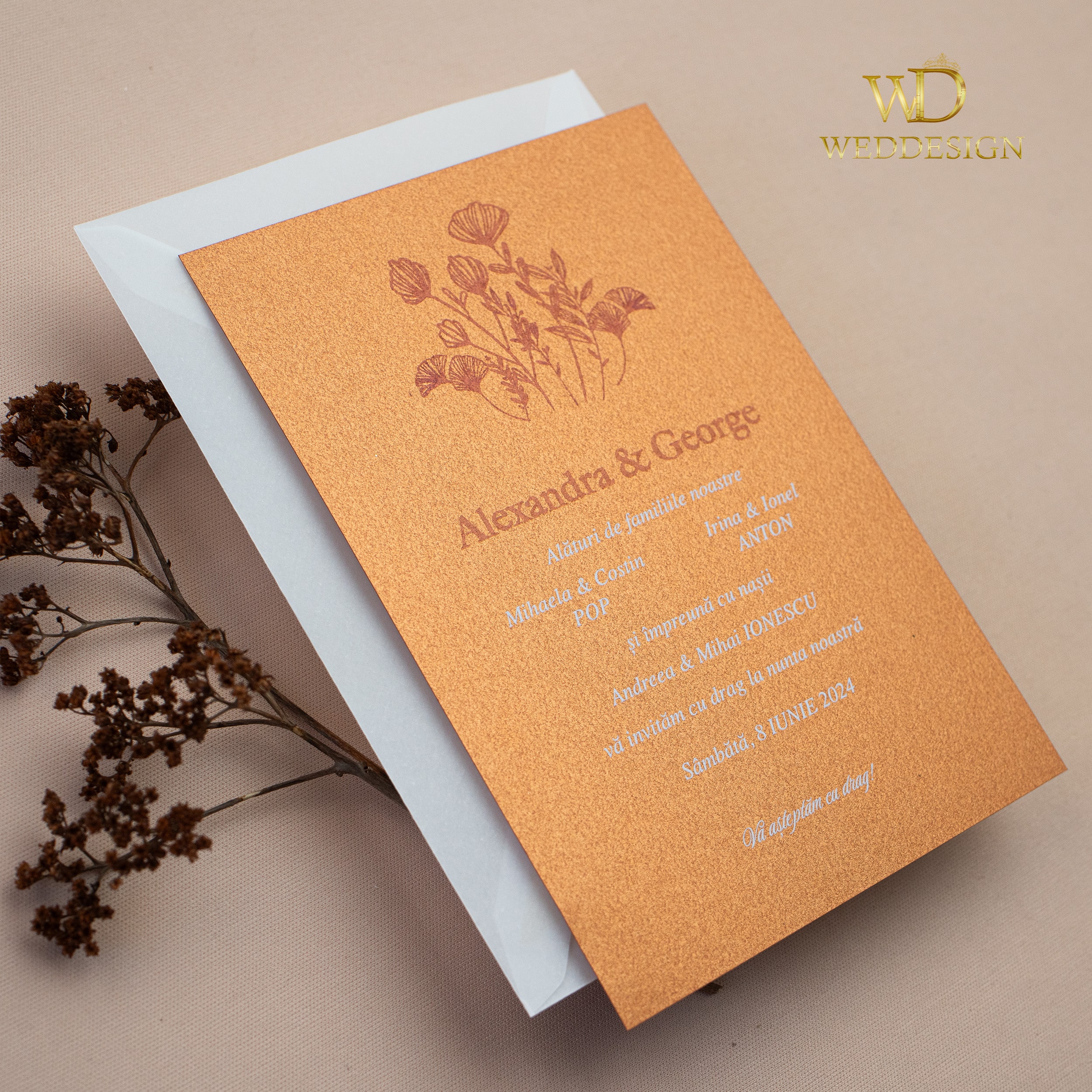 invitatie nunta carton sidefat