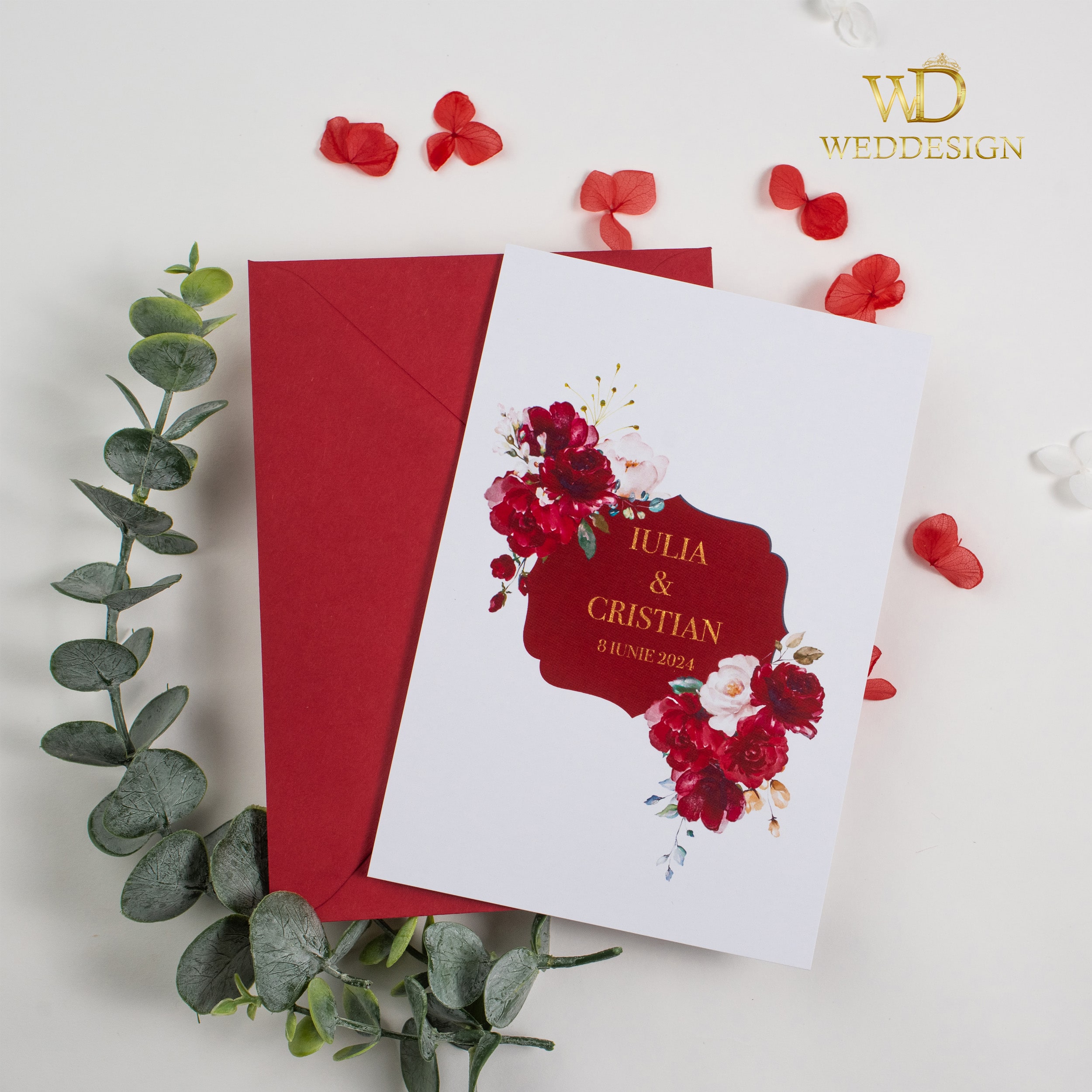 invitatie nunta red flowers