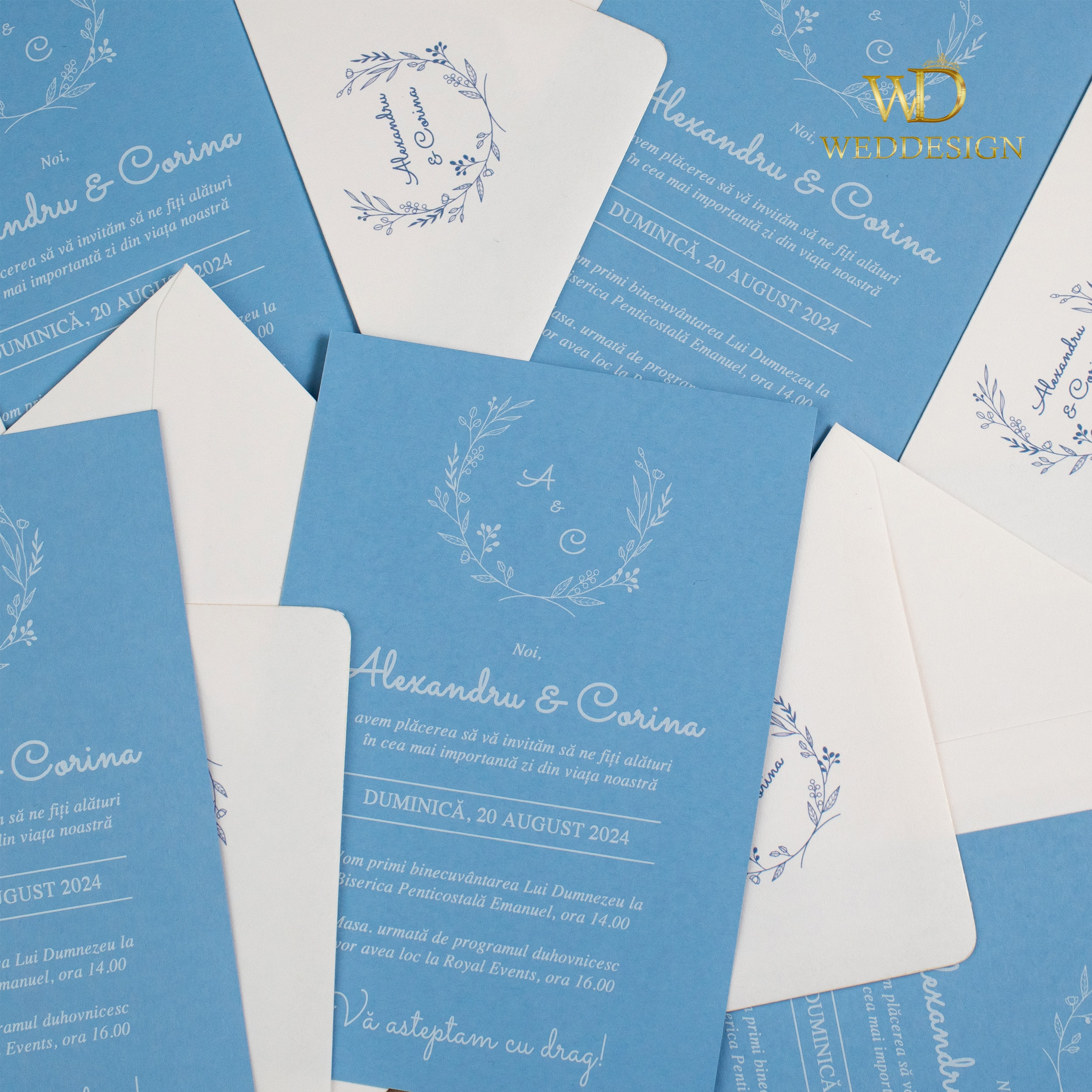 invitatie de nunta minimal dusty blue