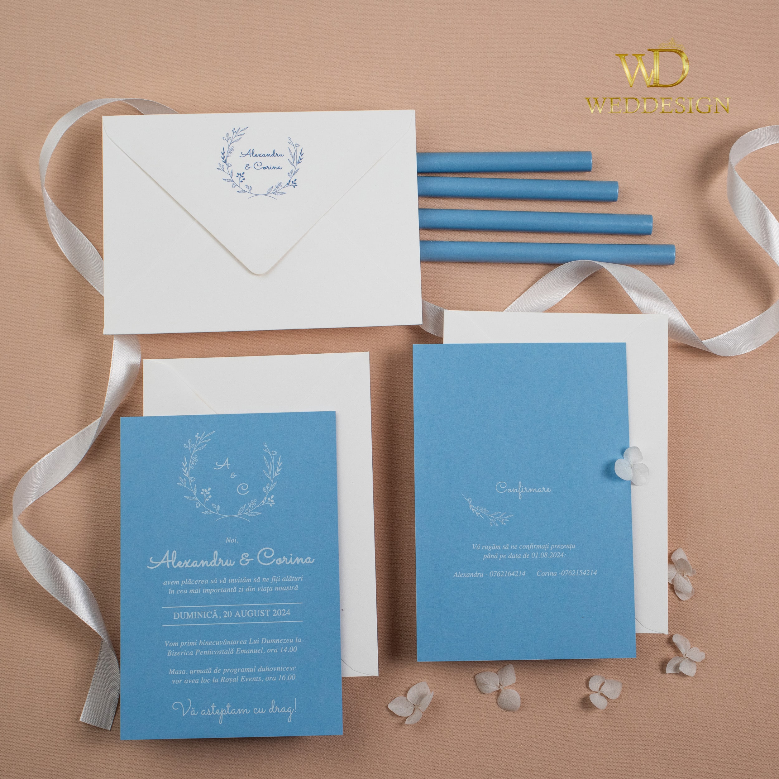 carton invitatii albastru prafuit