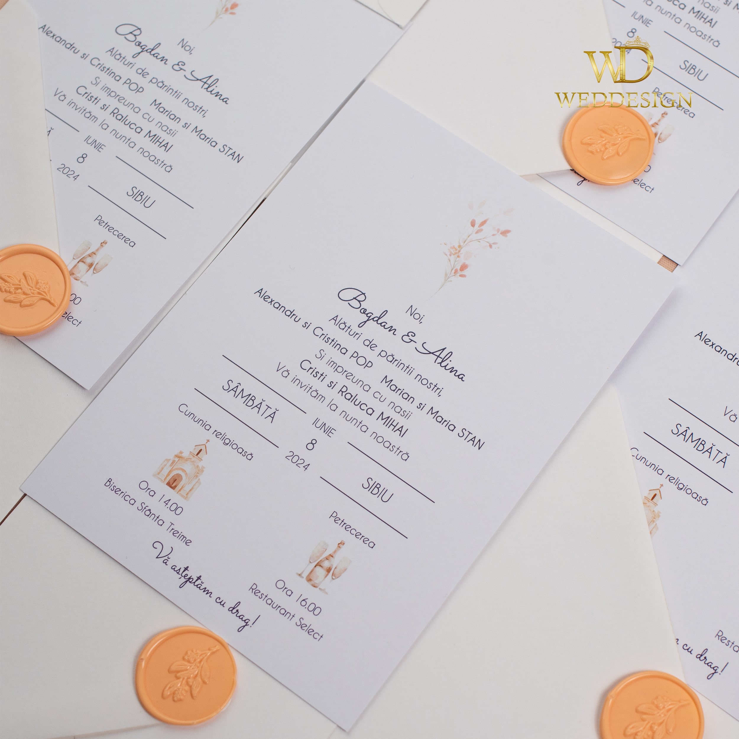 invitatie nunta flori piersica
