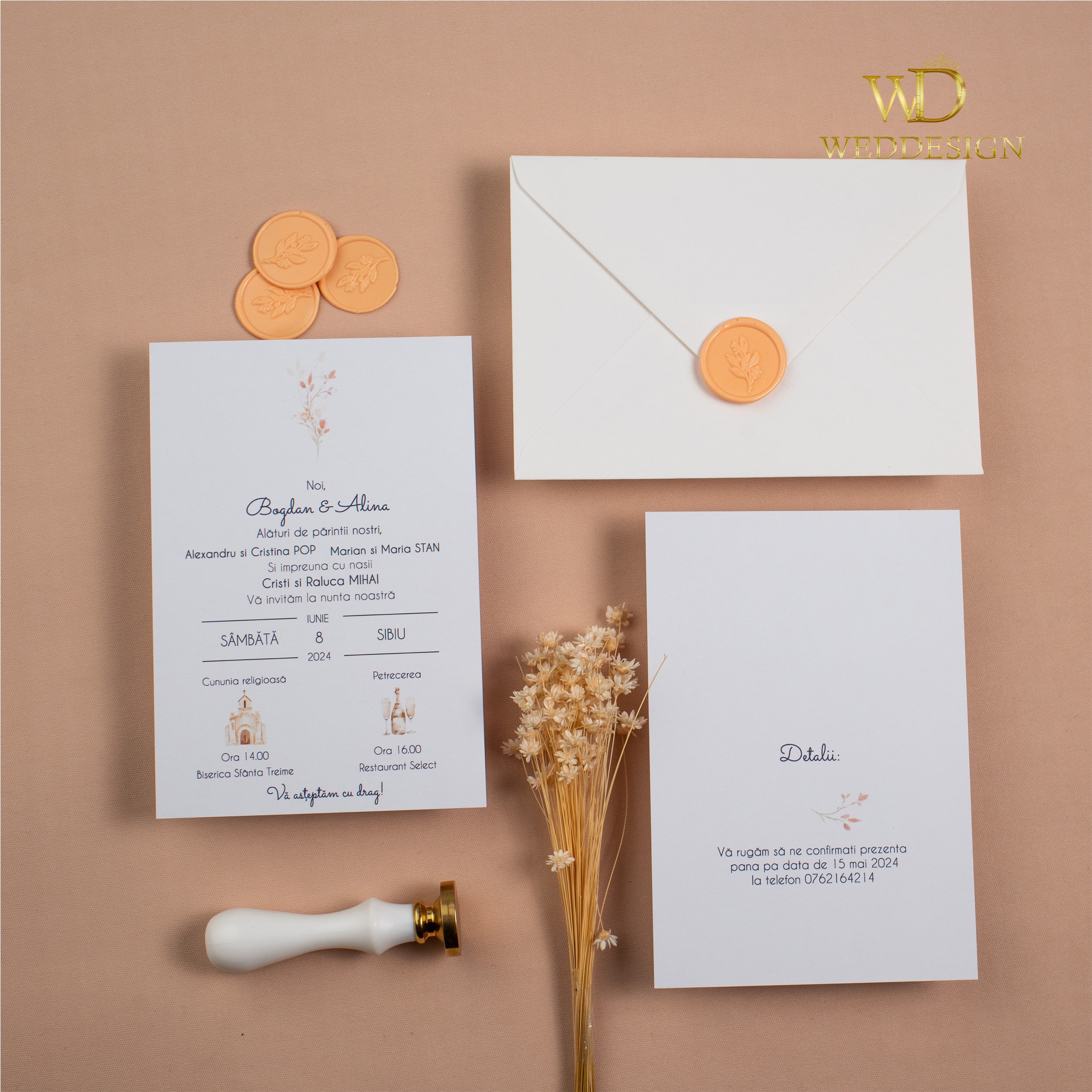 invitatie de nunta delicate peach