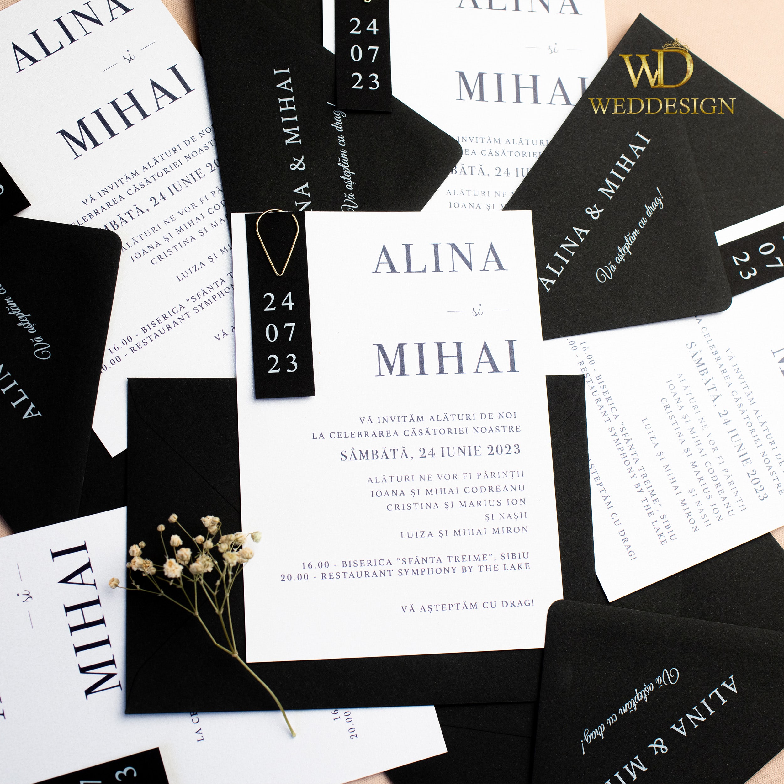 invitatie nunta carton alb sidefat